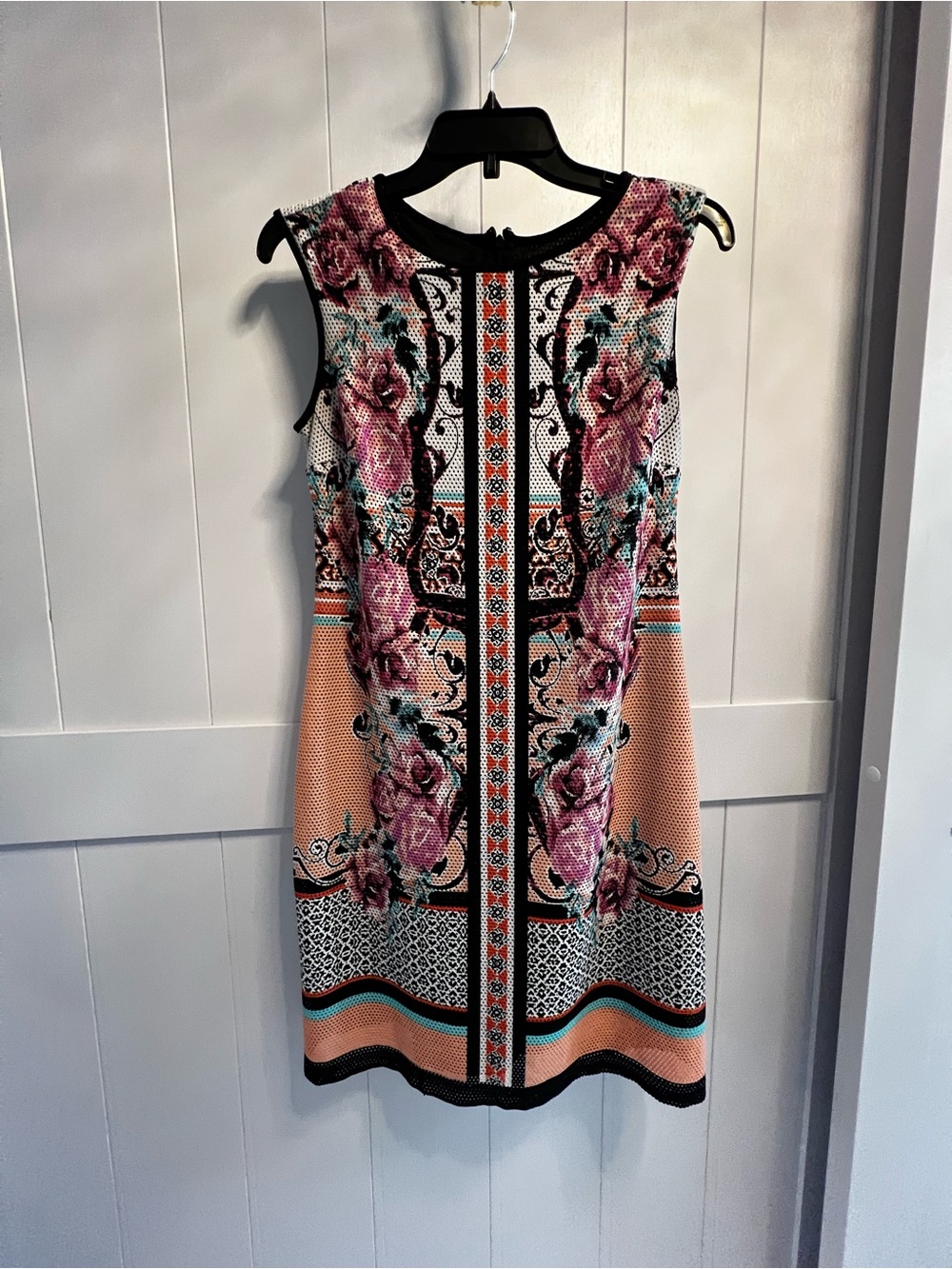 Beige by eci Peach and Pink Floral Print Sleeveless Sheath Dress